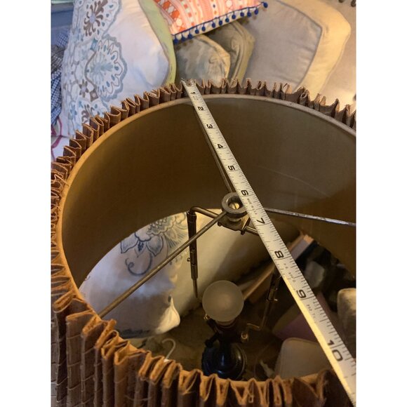 VTG MCM 60s Rattan Lamp Shade Pleated Palm Leaf Bamboo Natural Brown 15.5"Tall - Picture 6 of 16